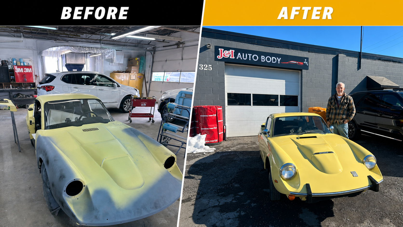 Yellow sports car full respray in custom color