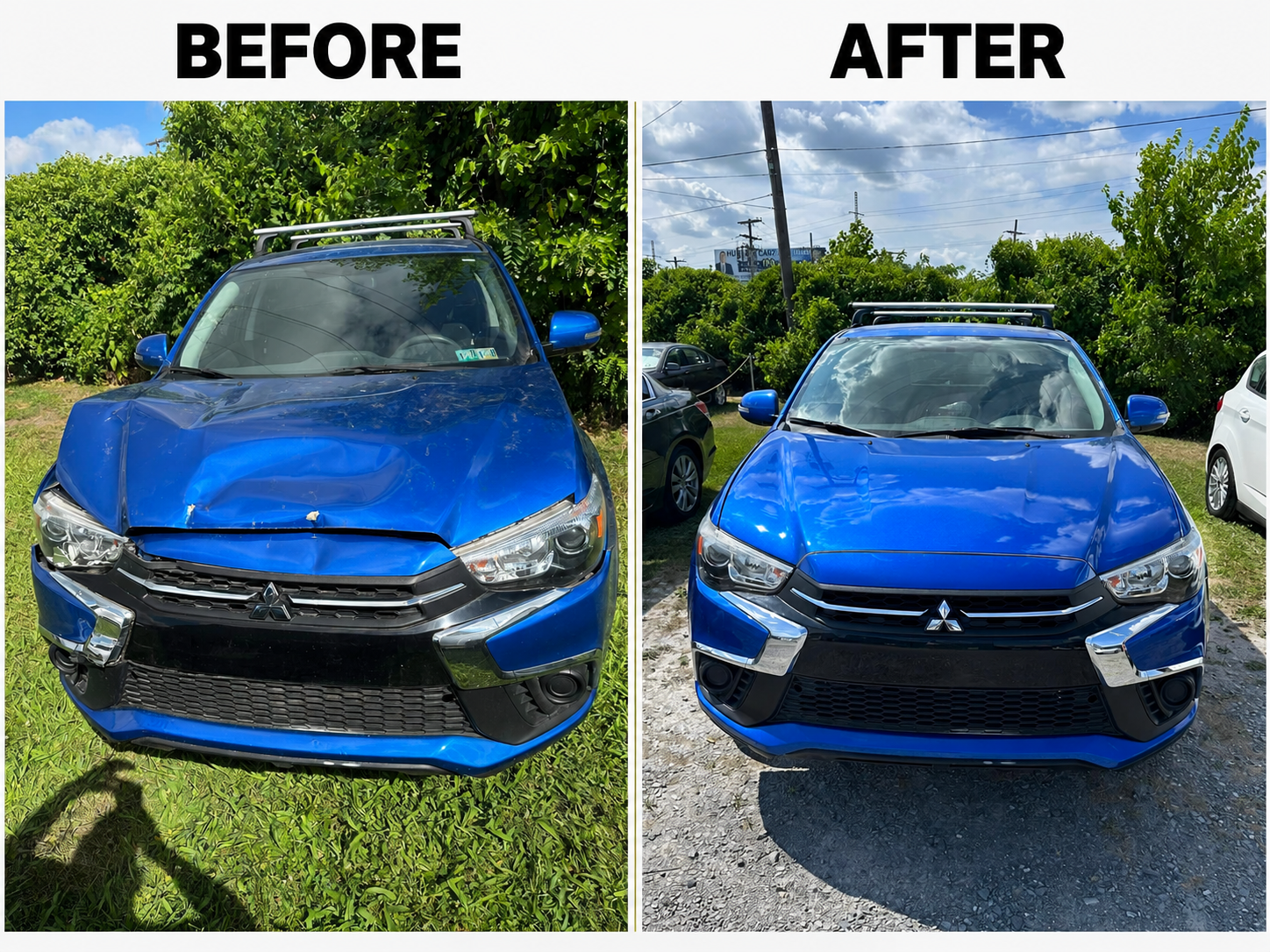 Before and after front collision repair