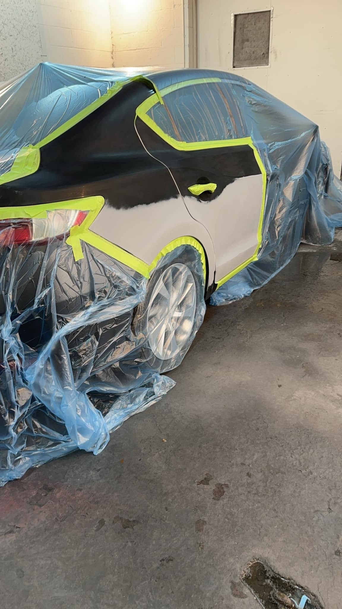 Panel masked precisely for spot paint repair